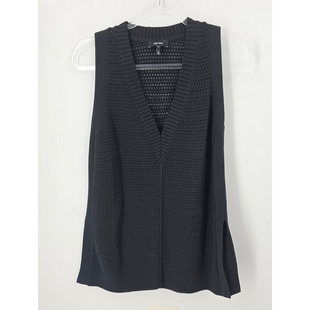 ME+EM Black Open Stitch Cotton Swing Sweater Vest V-Neck Size Small